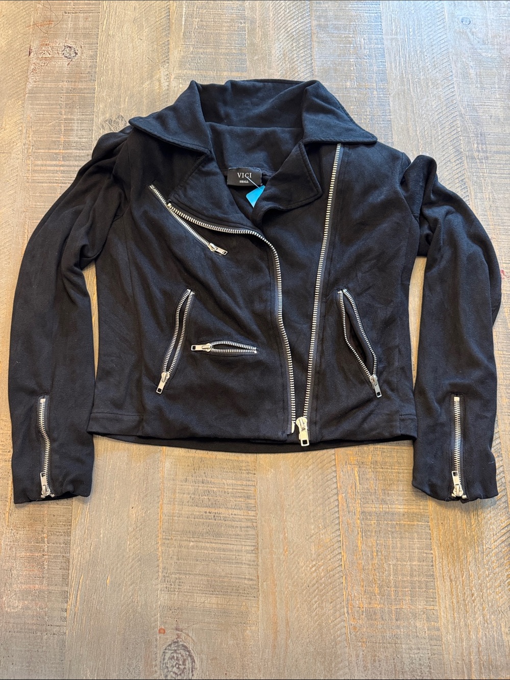 VICI Black Asymmetrical Moto Jacket with Silver Zippers
